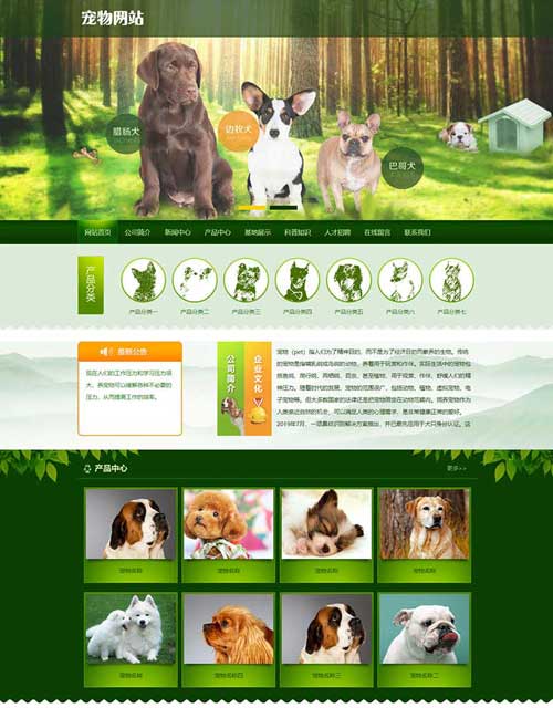 宠物网站开发制作设计绿色网页建设制作定制